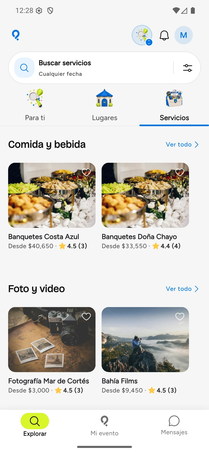 Pantalla de Explorar servicios en PlaceIt con contenido de demostración